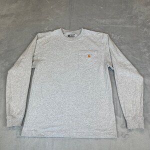 Carhartt K126 Loose Fit Heavyweight Long Sleeve Pocket Work T-Shirt Gray Small